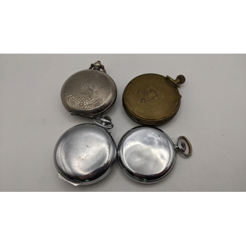 210 - Four pocket watches to include a Turkish silver full hunter, an Ingersoll alarm pocket watch and oth... 