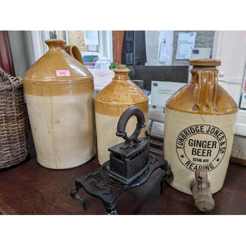 509 - A group of stoneware bottles to include a William Nicholson Maidenhead jar, and an A Leadbetter High... 