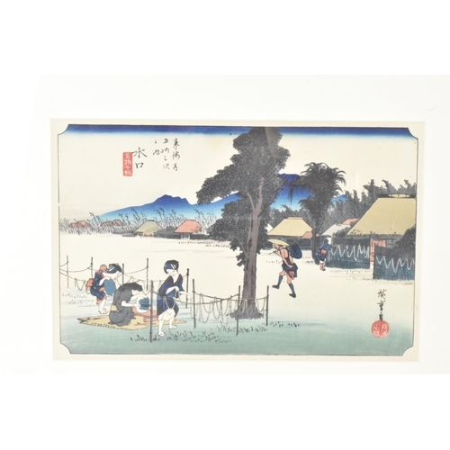 104 - Three Japanese woodblock prints to include an early 20th century woodblock print by Utagawa Hiroshig... 