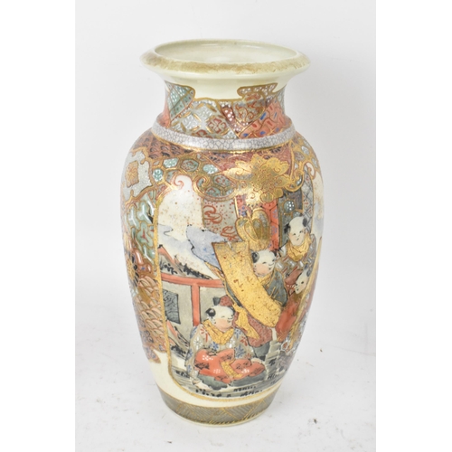 108 - Three Japanese Meiji period pieces to include a circa 1900 vase decorated with two panels of figures... 