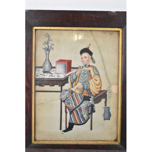 110 - Two Chinese export late Qing dynasty watercolours on rice paper paintings depicted a seated dignitar... 