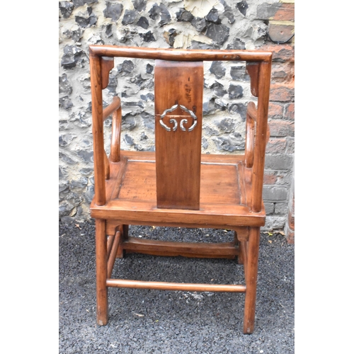 123 - A pair of 20th century Chinese Ming style hardwood armchairs, with curved top rail and curved centra... 