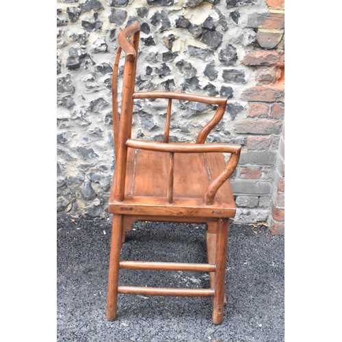 123 - A pair of 20th century Chinese Ming style hardwood armchairs, with curved top rail and curved centra... 