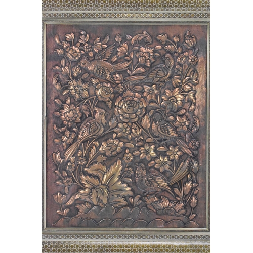 133 - An early/mid 20th century Iranian katamkari wall hanging frame, the stepped moulded frame profusely ... 