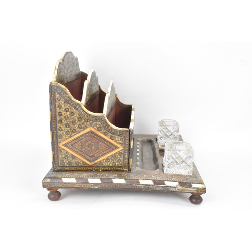 147 - A Persian late Qajar dynasty letter rack, the profusely inlaid frames having micro-mosaic inlaid for... 