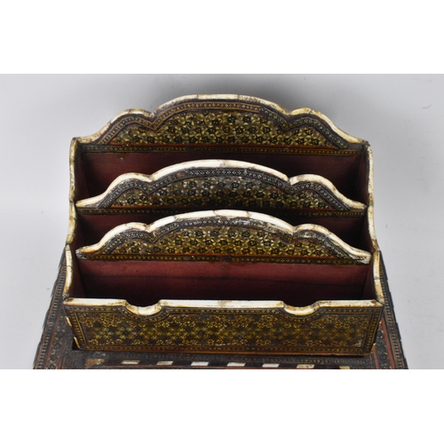 147 - A Persian late Qajar dynasty letter rack, the profusely inlaid frames having micro-mosaic inlaid for... 