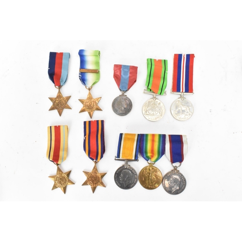 222 - A group of WWI and WWII medals to include a three medal WW1 group including a Royal fleet reserve lo... 