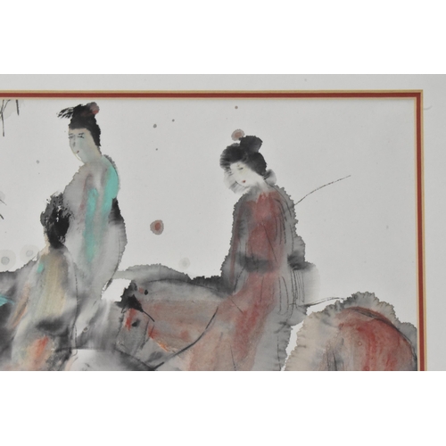 223 - Attributed to Peng Xiancheng (Chinese, Born 1941) - A watercolour and ink depicting two figures on h... 