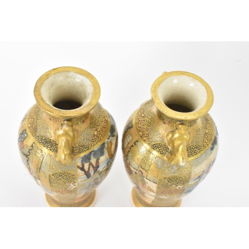 23 - A pair of Japanese Meiji Satsuma miniature vases and a later example, the pair of tapered form, the ... 