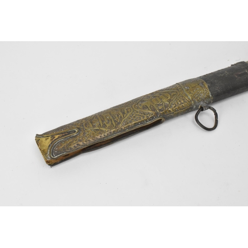 30 - An Ottoman Empire shamshir sword, having a curved blade with gilt calligraphy, characteristic gilt b... 