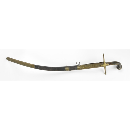 30 - An Ottoman Empire shamshir sword, having a curved blade with gilt calligraphy, characteristic gilt b... 