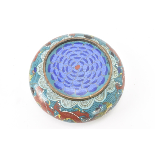 44 - A  Chinese cloisonne bowl, late 19th/early 20th century, of shallow form, decorated on a blue ground... 