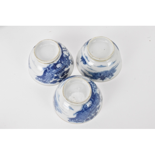 5 - A set of Six Chinese late 18th century, blue and white export porcelain tea bowls and six saucers, d... 