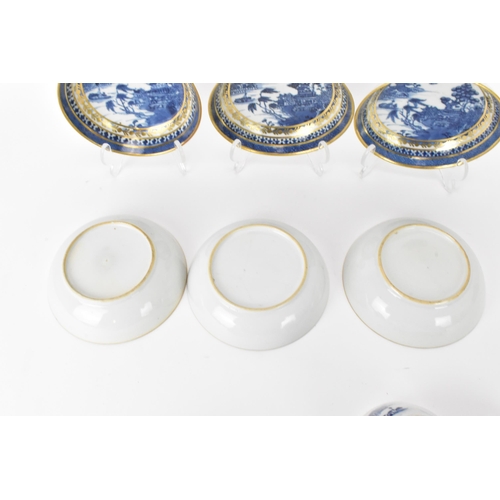 5 - A set of Six Chinese late 18th century, blue and white export porcelain tea bowls and six saucers, d... 