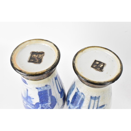 54 - A pair of Chinese Nanking crackle glazed vases blue and white vases, Qing dynasty, 19th century, bal... 