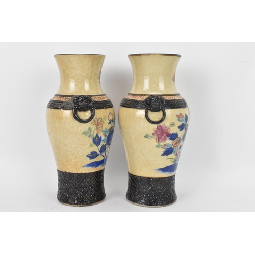 57 - A pair of Chinese Nanking crackle glazed vases, Qing dynasty, late 19th century, baluster form with ... 