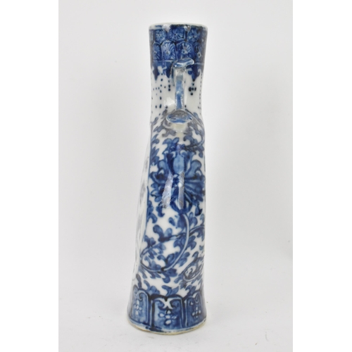 58 - A Chinese blue and white moon flask, late Qing Dynasty, the central panels either side depicting dra... 