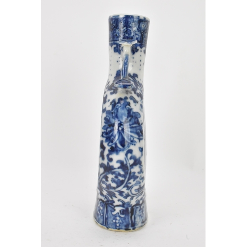 58 - A Chinese blue and white moon flask, late Qing Dynasty, the central panels either side depicting dra... 