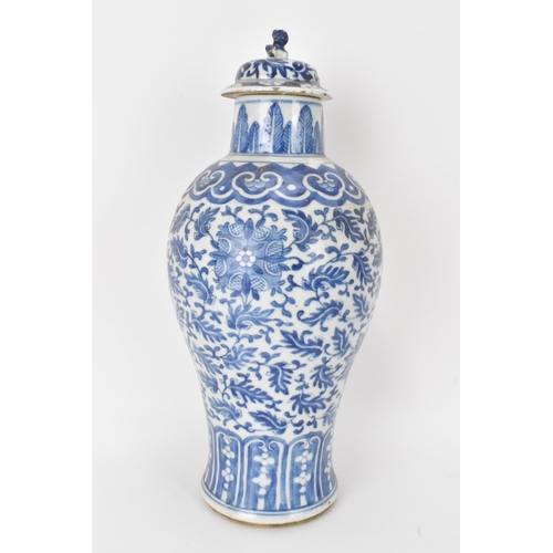 6 - A Chinese Qing dynasty blue and white lidded vase, late 19th century, baluster shape with Xuande sty... 