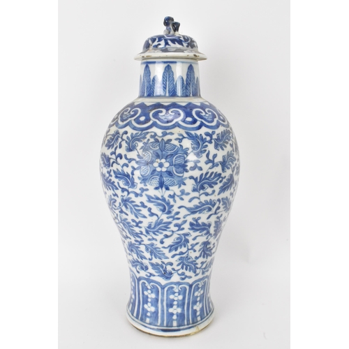 6 - A Chinese Qing dynasty blue and white lidded vase, late 19th century, baluster shape with Xuande sty... 