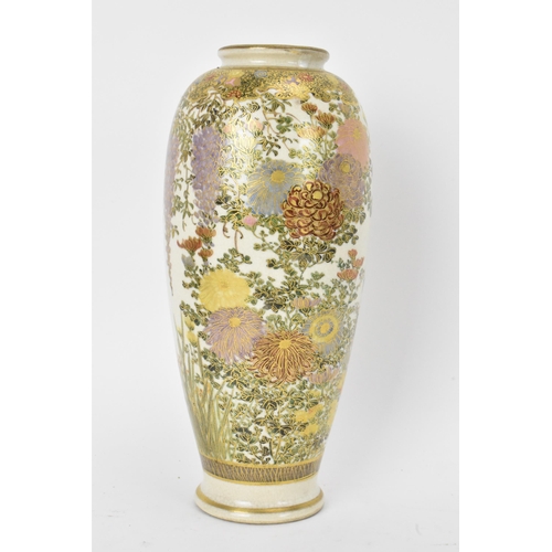 65 - A Japanese Meiji period satsuma vase, of ovoid shape with flared rim, decorated with floral sprays a... 