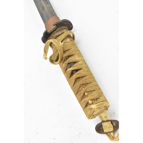 81 - A Japanese wakizashi sword, steel blade, tsuba with gilded highlights, beige braid bound tsuka, kash... 