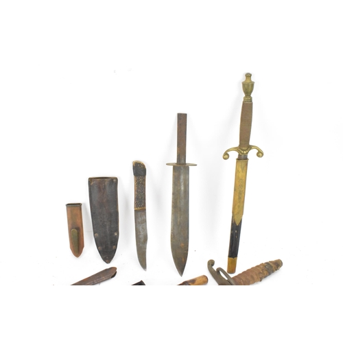 94 - Mixed weapons to include an early 20th century bayonet, European dagger with a black leather and bra... 