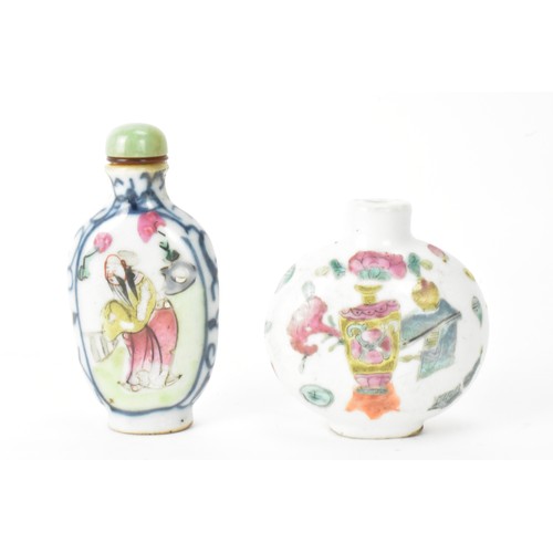 227 - Two Chinese porcelain hand painted snuff bottles to include a Qing dynasty famille rose example pain... 