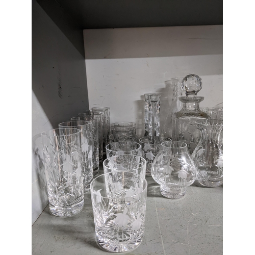 A Stuart Crystal Cascade pattern suite of table glass intaglio matt ...