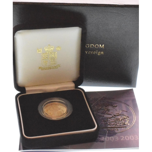 89 - United Kingdom - Elizabeth II (1952-2022), Proof Gold Sovereign, dated 2003, together with box and C... 