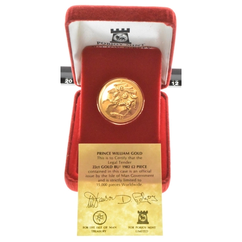 93 - Isle of Man - Elizabeth II (1952-2022), Pobjoy Mint ' Prince William' 1982 22ct Gold Double Sovereig... 