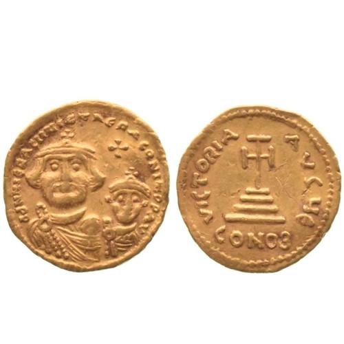 Byzantine Empire - Heraclius and Heraclius Constantine (613-641), Gold Solidus, Obv. Full-face bust of Heraclius left and Heraclius Constantine right, cross between heads, // Rev. Cross on three steps, VICTORIA - AVGY E; COMOB below,