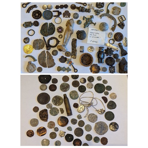 82 - Metal Detector Finds - A collection of mixed finds and artifacts to include brooches, silver rings a... 