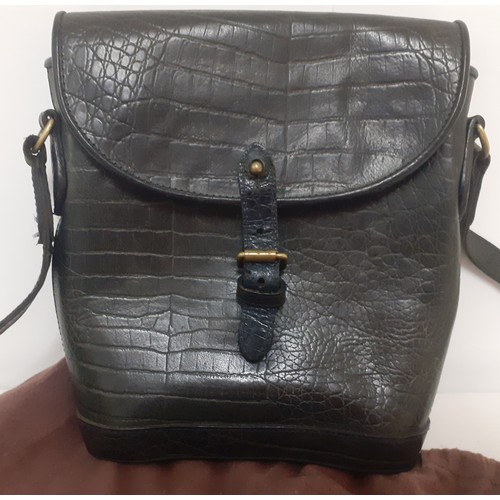 11 - Mulberry-A late 20th Century cross-over dark blue leather bag with faux reptile design having brushe... 