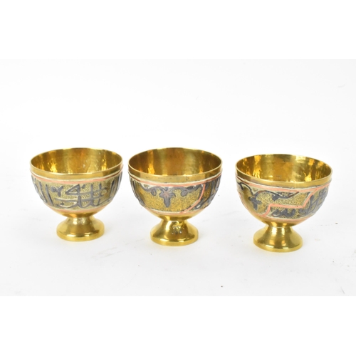 429 - A 19th century Islamic Cairoware mamluk revival brass coffee/tea service, consisting of a tray 31.5c... 