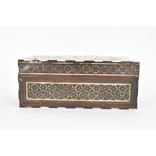 433 - A late 19th century Indo-Persian katamkari cigarette box, decorated with a silver repousse panel to ... 