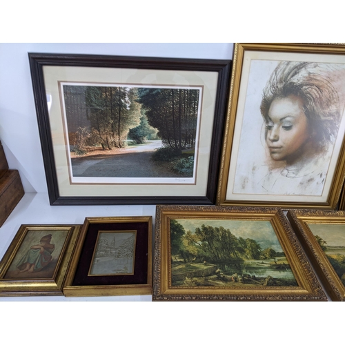 436 - A mixed lot of framed pictures to include an oil on canvas of a French street scene by W Kirby, Cons... 