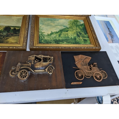 436 - A mixed lot of framed pictures to include an oil on canvas of a French street scene by W Kirby, Cons... 