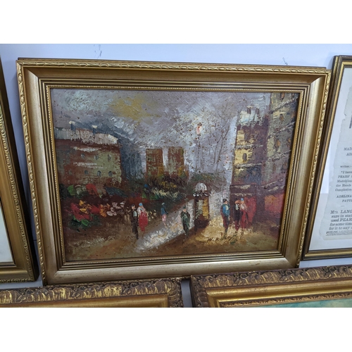 436 - A mixed lot of framed pictures to include an oil on canvas of a French street scene by W Kirby, Cons... 