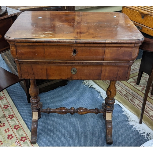 67 - A 19th century French walnut work table having two drawers and turned supports, 79cm h x 68cm w
Loca... 