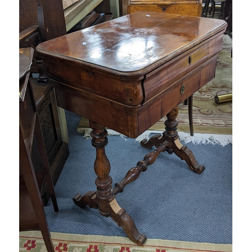 67 - A 19th century French walnut work table having two drawers and turned supports, 79cm h x 68cm w
Loca... 