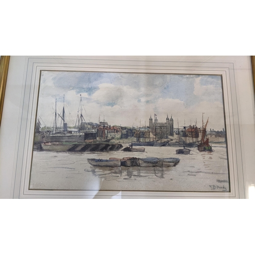 71 - Attributed to Thomas Bush Hardy, 'A view of the Thames with boats' watercolour signed and J Wait Cla... 