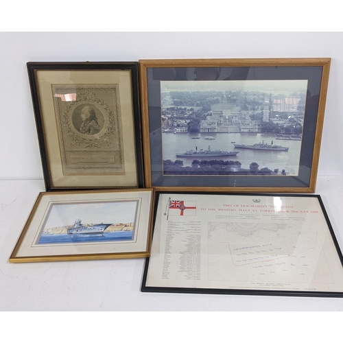 76 - Mixed naval related pictures to include several oil paintings in gilt frames, a print depicting the ... 