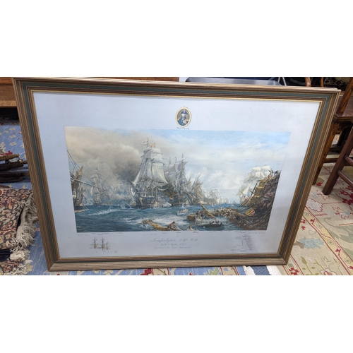 76 - Mixed naval related pictures to include several oil paintings in gilt frames, a print depicting the ... 