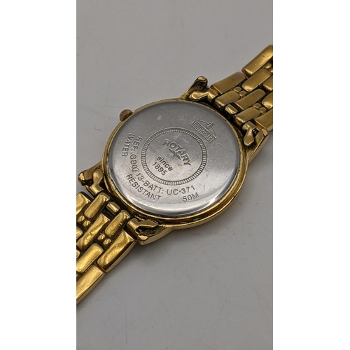 79 - A Rotary Anniversary gents quartz gold plated watch
Location: CAB 3
If there is no condition report,... 