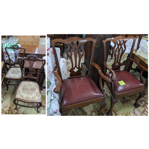 84 - Mixed chairs to include a pair of 1920s bedroom chairs and a pair of Chippendale style armchairs 
Lo... 