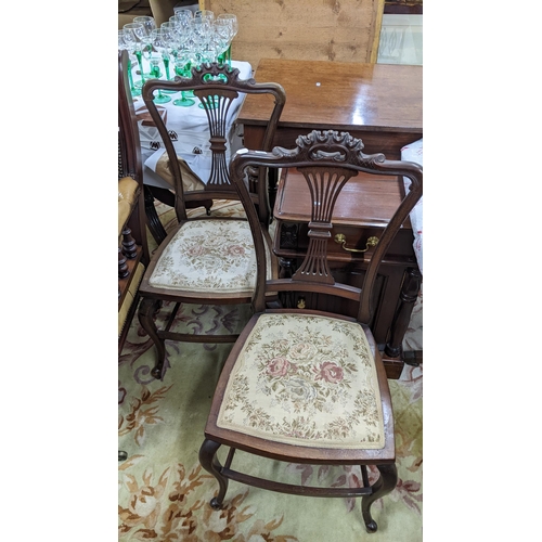 84 - Mixed chairs to include a pair of 1920s bedroom chairs and a pair of Chippendale style armchairs 
Lo... 