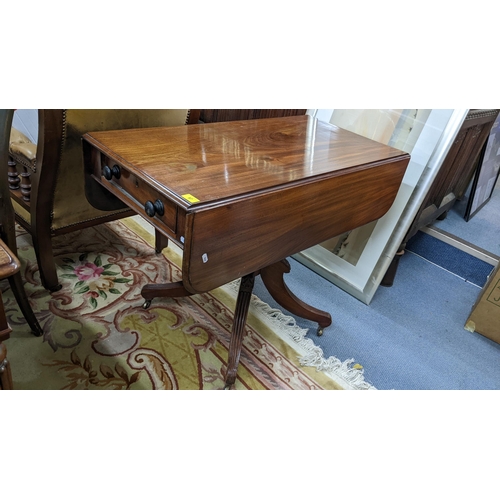 87 - Mixed furniture to include a Regency mahogany Pembrook table 73hx99w together with a reproduction oc... 