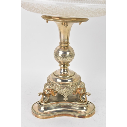 103 - A pair of late Victorian silver plated pedestal dishes, each having cut glass dishes raised by a kno... 