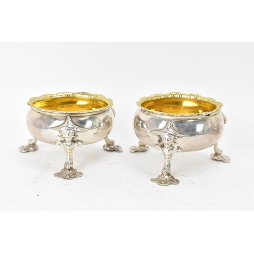 113 - A George III set of six silver salts by David Hennell I, hallmarked London 1762, each having gadroon... 